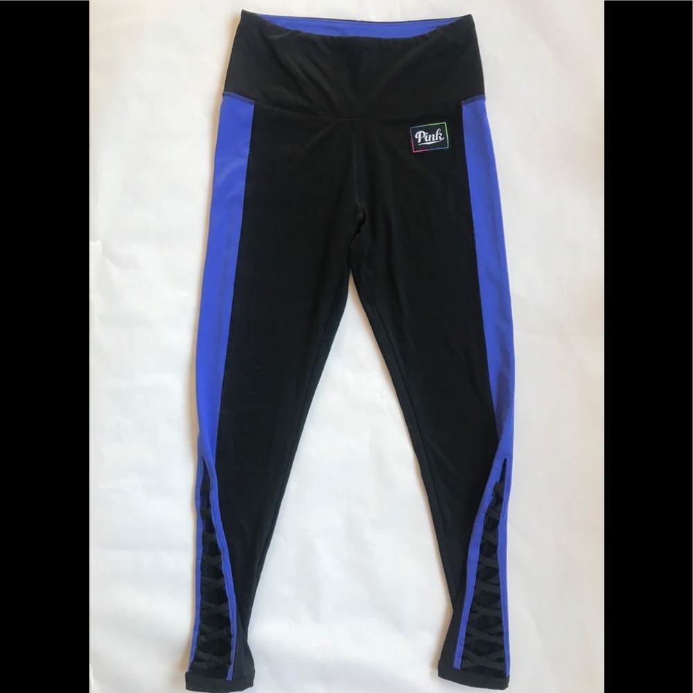 VS PINK Black & Blue Cut-Out Sport Leggings